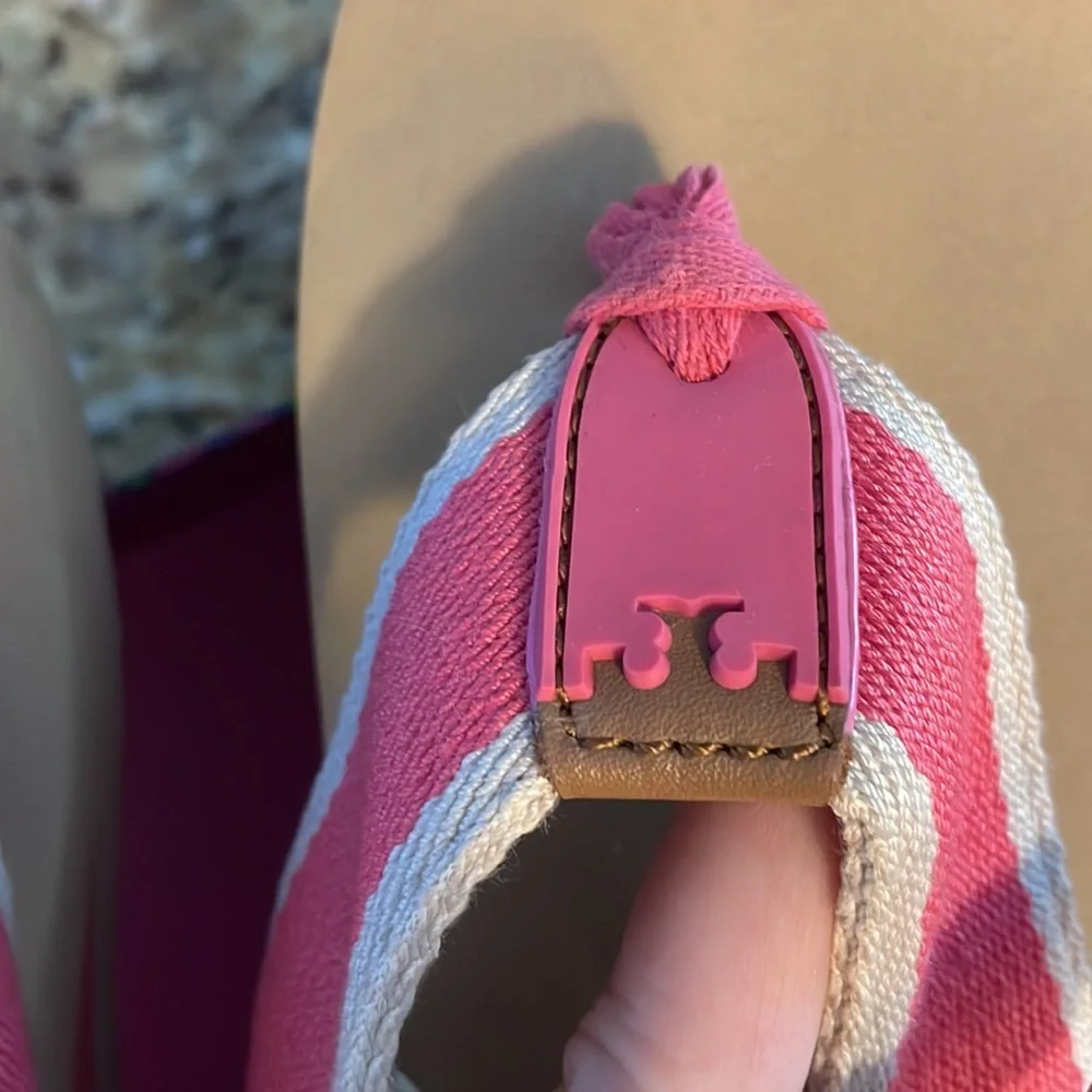 Tory Burch Pink and Tan Flip Flop Sandals